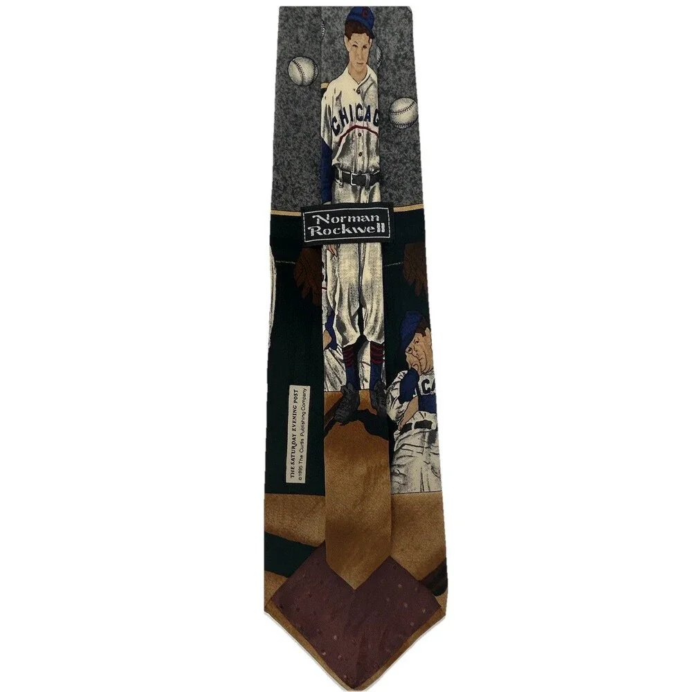 VTG Norman Rockwell Saturday Evening Post 1995 All Silk Chicago Baseball‎ Tie